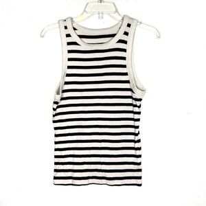 A New Day Black and Cream Striped Ribbed Tank Top Large